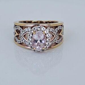 Natural Kunzite & White Zircon Ring 18k Rose Gold Over Sterling Silver Size 6!